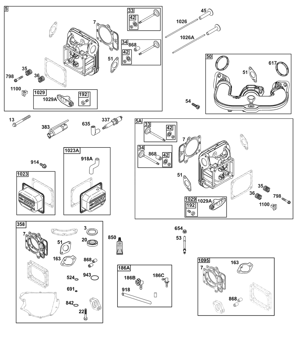 Cylinder Head Group Diagram and Parts List for 40N877-0075-G1  Briggs and Stratton Engine